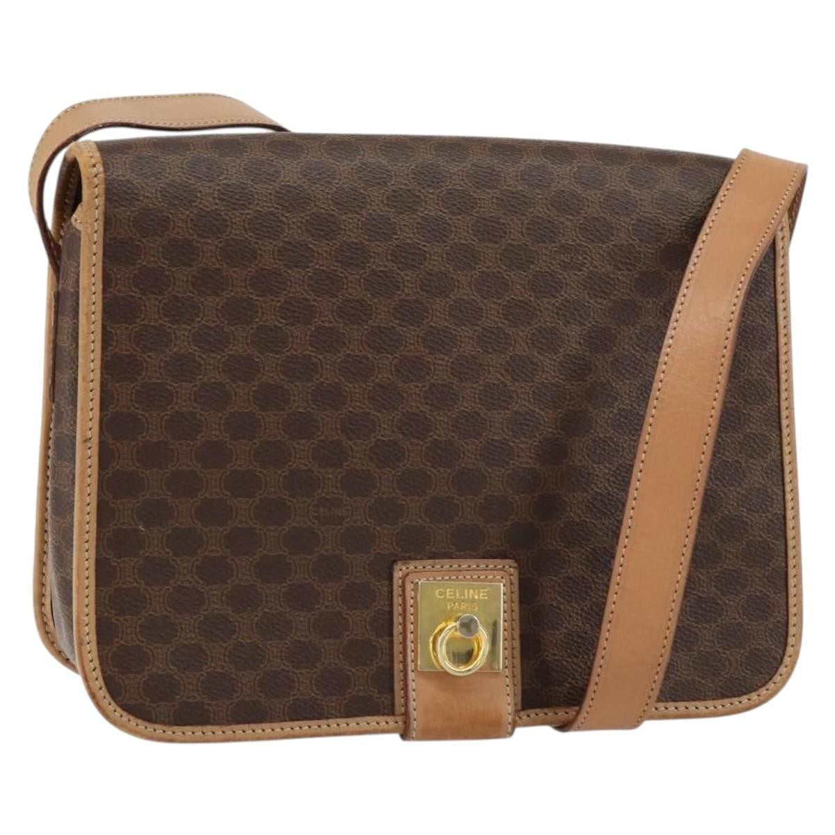 Celine Vintage Macadam Shoulder Bag Canvas and Leather, BROWN, CANVAS, Shoulder bag