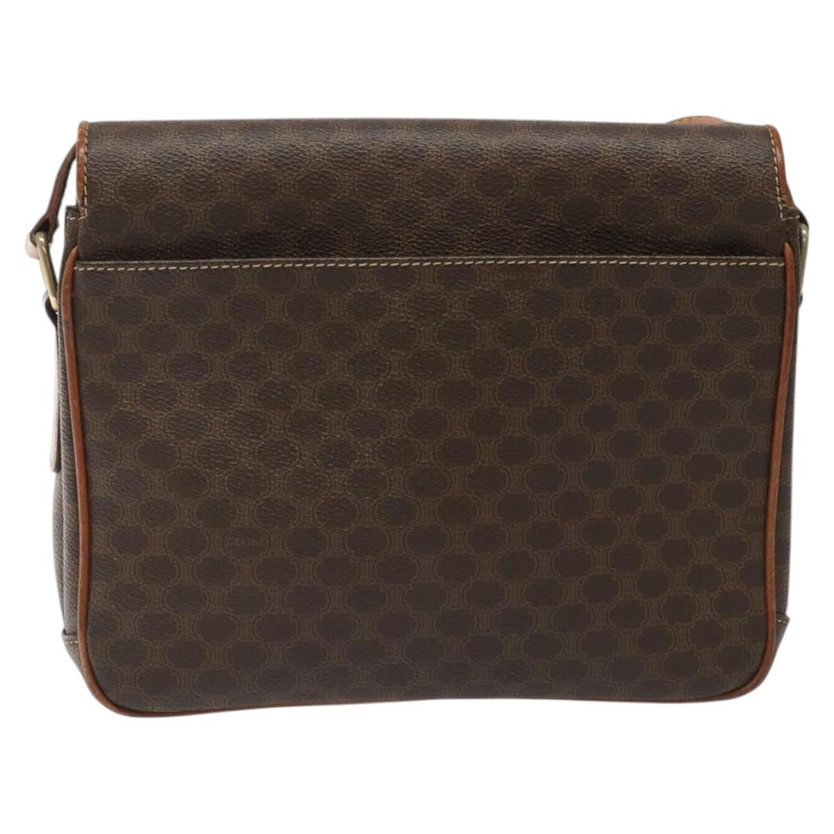 Celine Vintage Macadam Circle Logo Shoulder Bag Canvas and Leather, Brown, Canvas, Shoulder Bag