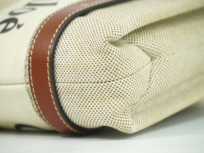 Chloe Woody Convertible Tote Canvas with Leather, BEIGE, CANVAS, Tote bag