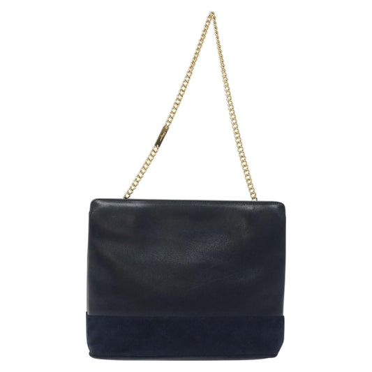 Salvatore Ferragamo Vintage Chain Shoulder Bag Leather, NAVY, LEATHER, Shoulder bag