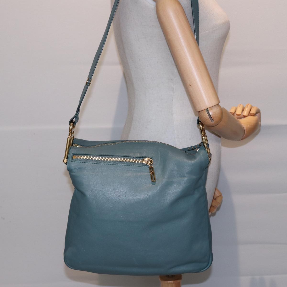 Chloe Vintage Shoulder Bag Leather, TURQUOISE, LEATHER, Shoulder bag