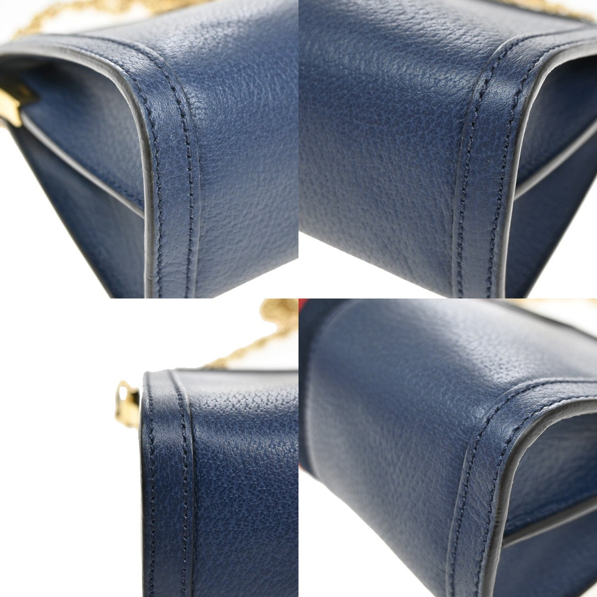 Gucci Ophidia Chain Shoulder Bag Leather, NAVY, LEATHER, Shoulder bag