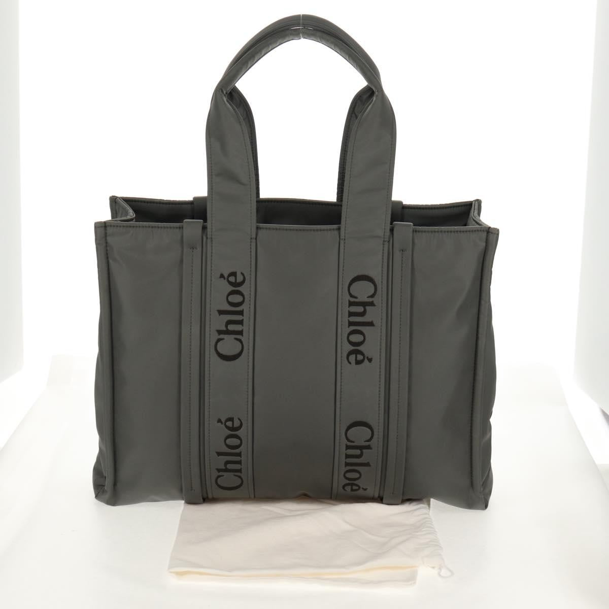 Chloe Woody Tote Recycled Nylon, GRAY, NYLON, Tote bag