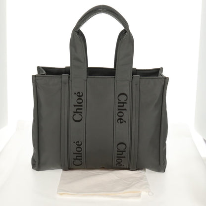 Chloe Woody Tote Recycled Nylon, GRAY, NYLON, Tote bag
