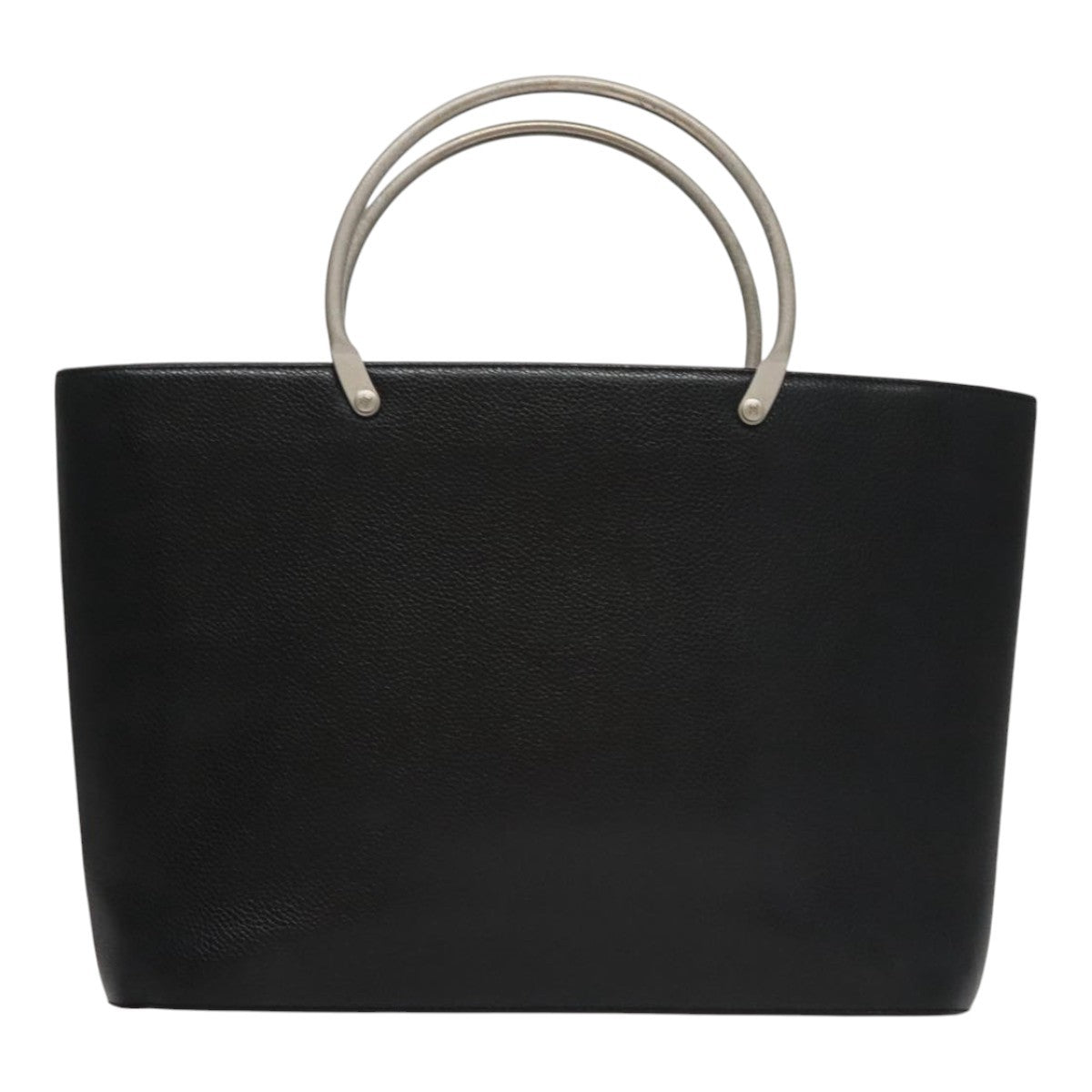 Chanel Vintage Metal Ring Tote Leather, BLACK, LEATHER, Tote bag