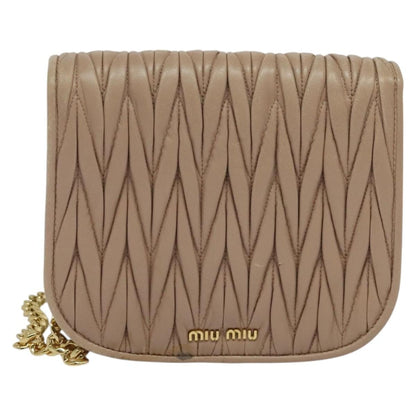 Miu Miu Chain Flap Crossbody Bag Matelasse Leather, BEIGE, LEATHER, Crossbody bag