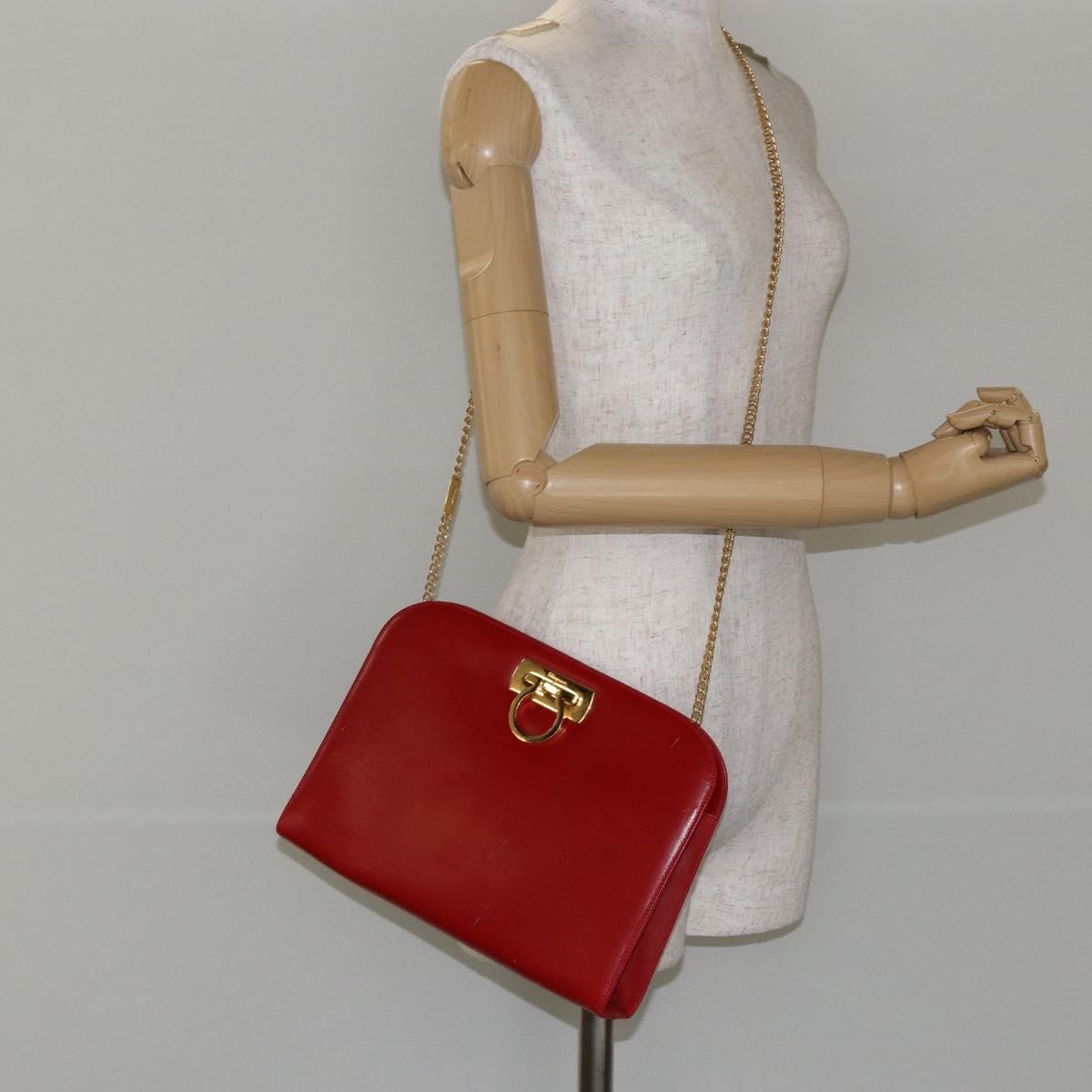 Salvatore Ferragamo Vintage Gancini Chain Shoulder Bag Leather, RED, LEATHER, Shoulder bag