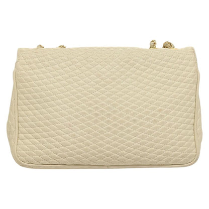 Bally Vintage Chain Shoulder Bag Quilted Leather, WHITE, LEATHER, Shoulder bag
