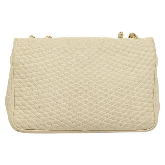 Bally Vintage Chain Shoulder Bag Quilted Leather, WHITE, LEATHER, Shoulder bag