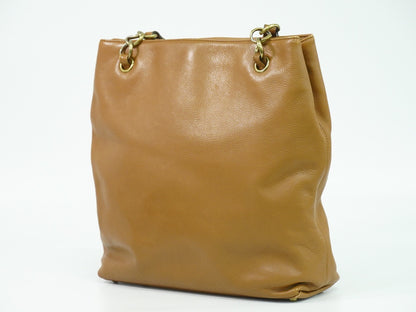 Chanel Vintage CC Tote Leather, BROWN, LEATHER, Tote bag