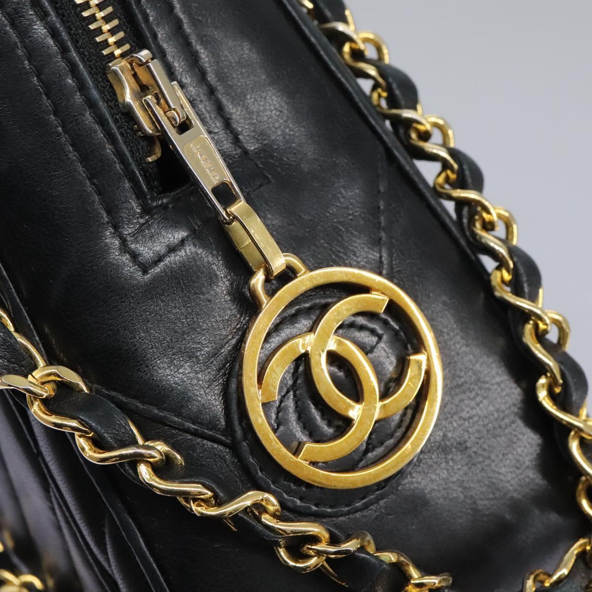 Chanel V Stitch Leather, BLACK, LEATHER, Handbag