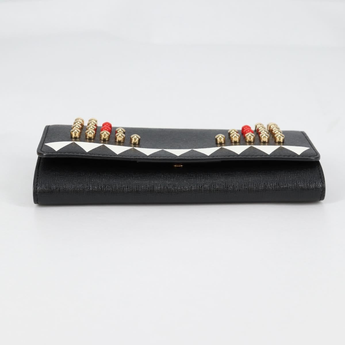 Fendi Monster Wallet on Chain Studded Leather, BLACK, LEATHER, Wallets