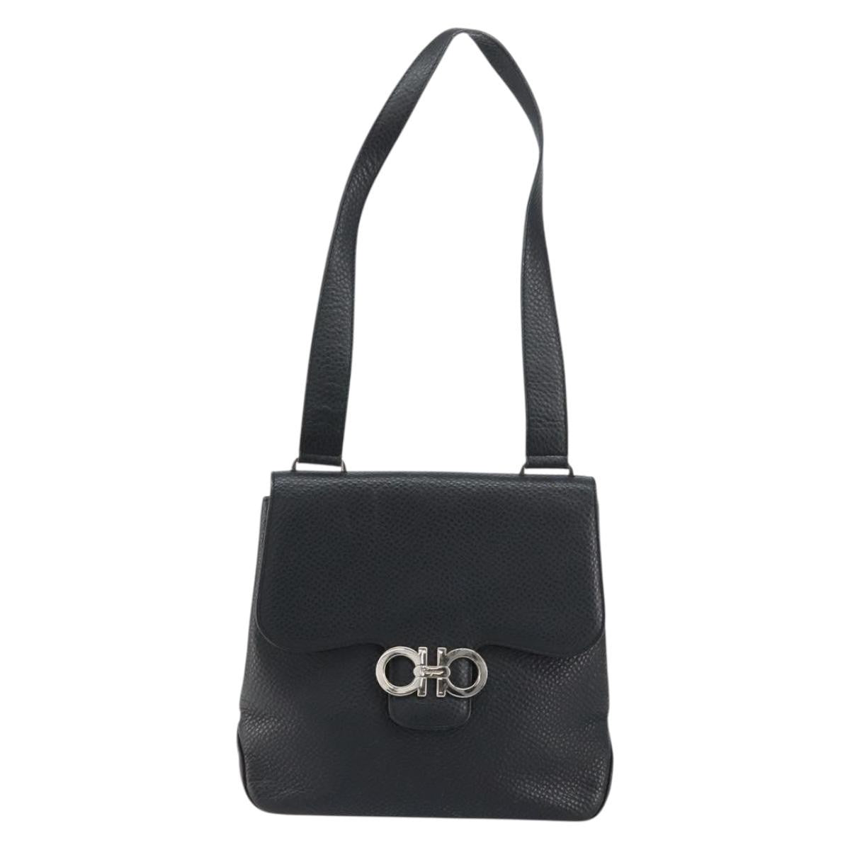 Salvatore Ferragamo Gancini Shoulder Bag Leather, BLACK, LEATHER, Shoulder bag