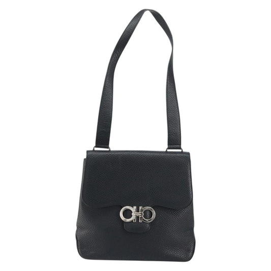 Salvatore Ferragamo Gancini Shoulder Bag Leather, BLACK, LEATHER, Shoulder bag