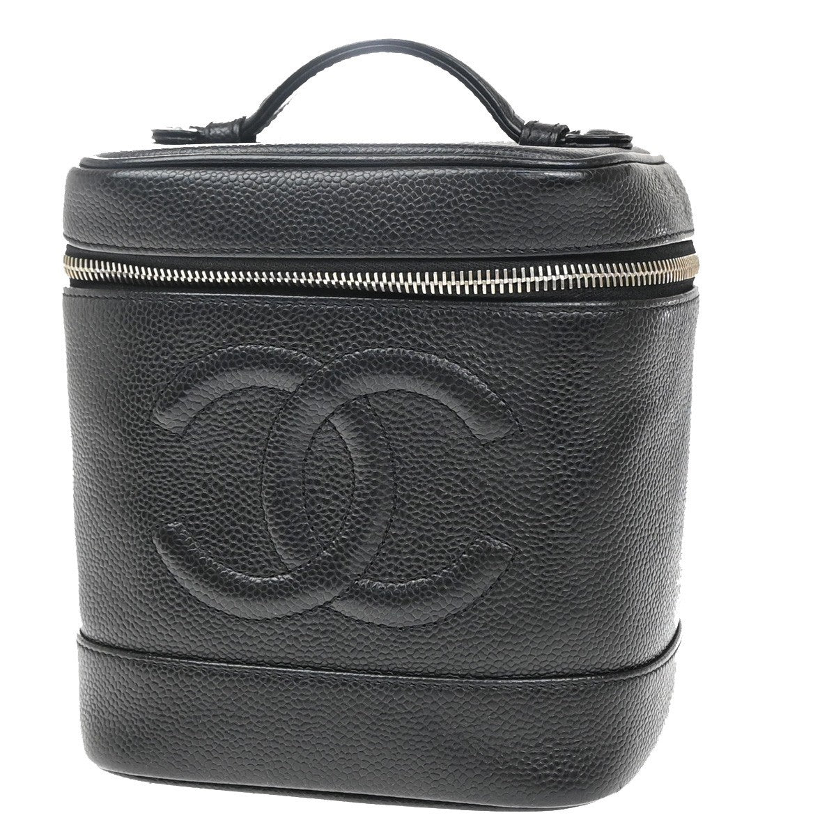 Chanel Vintage Timeless Cosmetic Case Caviar, BLACK, LEATHER, Clutche & pouche