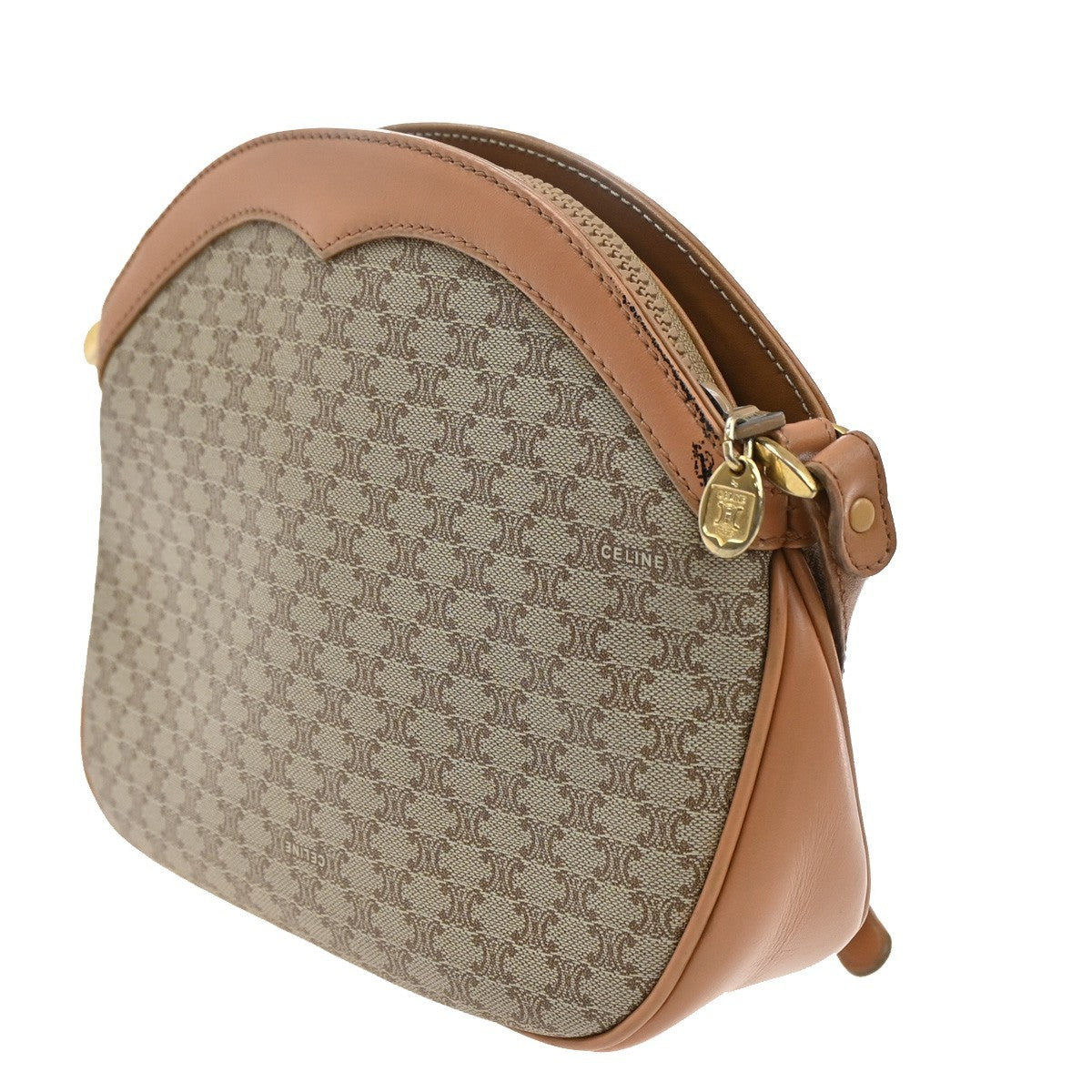 Celine Vintage Macadam Shoulder Bag Canvas and Leather, BROWN, CANVAS, Shoulder bag