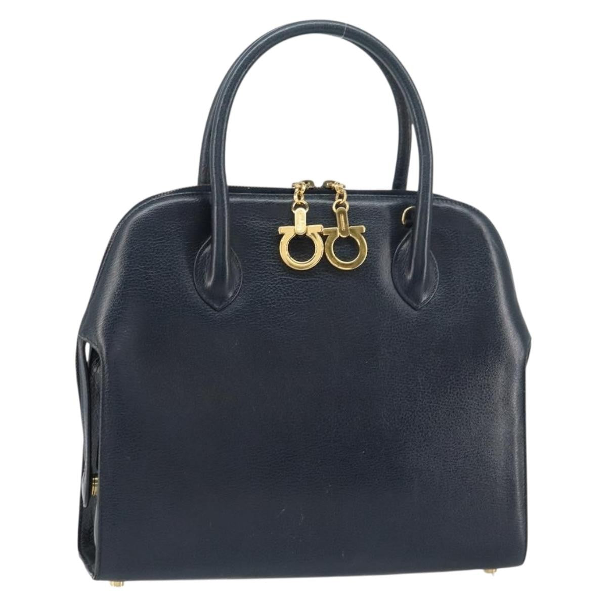 Salvatore Ferragamo Gancini handbag Leather, NAVY, LEATHER, Handbag