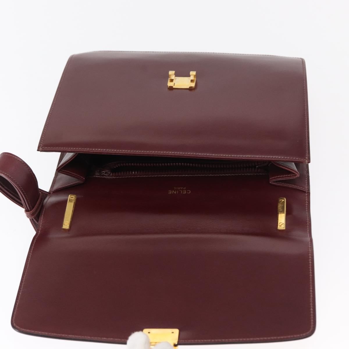 Celine Vintage Flap Shoulder Bag Leather, BURGUNDY, LEATHER, Shoulder bag