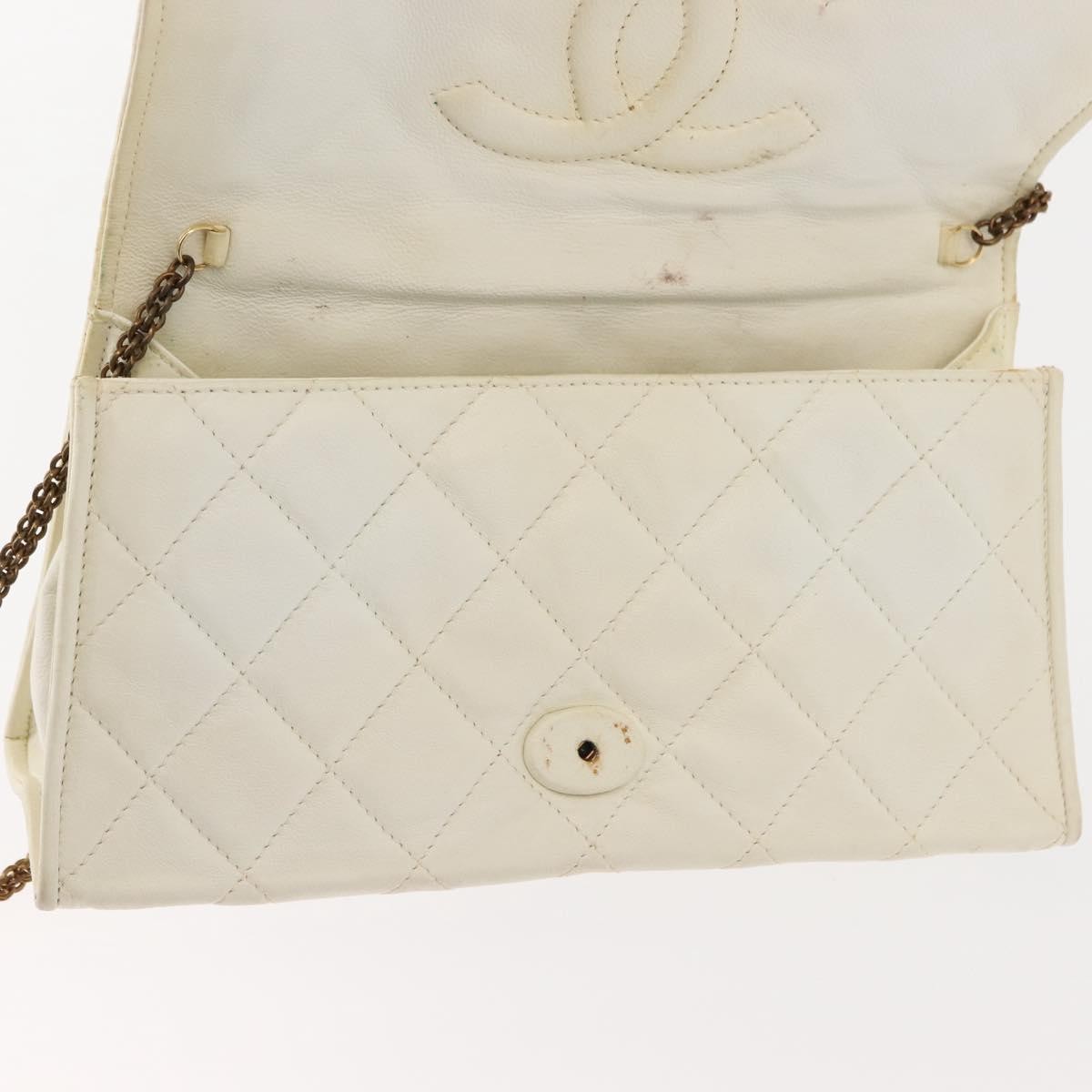 Chanel Full Flap Wallet on Chain Quilted Lambskin, WHITE, LEATHER, Clutche & pouche