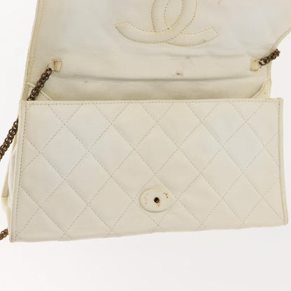Chanel Full Flap Wallet on Chain Quilted Lambskin, WHITE, LEATHER, Clutche & pouche