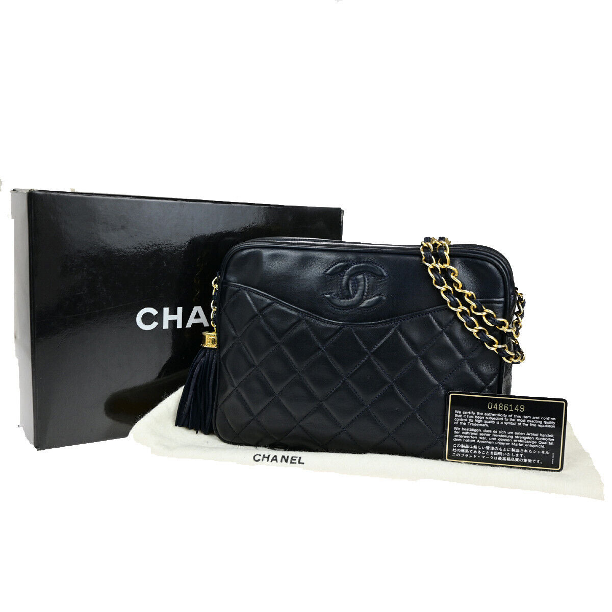 Chanel Vintage Camera Tassel Bag Quilted Leather, NAVY, LEATHER, Shoulder bag