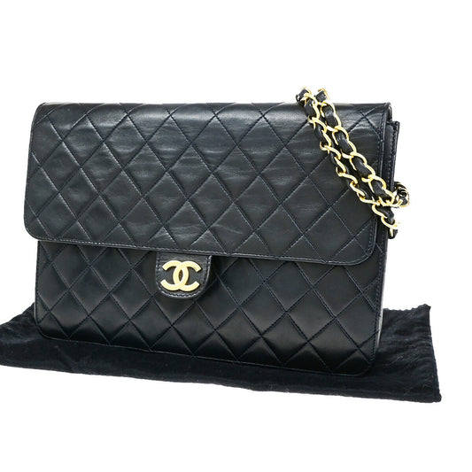 Chanel Vintage Chain Flap Bag Quilted Leather, NAVY, LEATHER, Shoulder bag