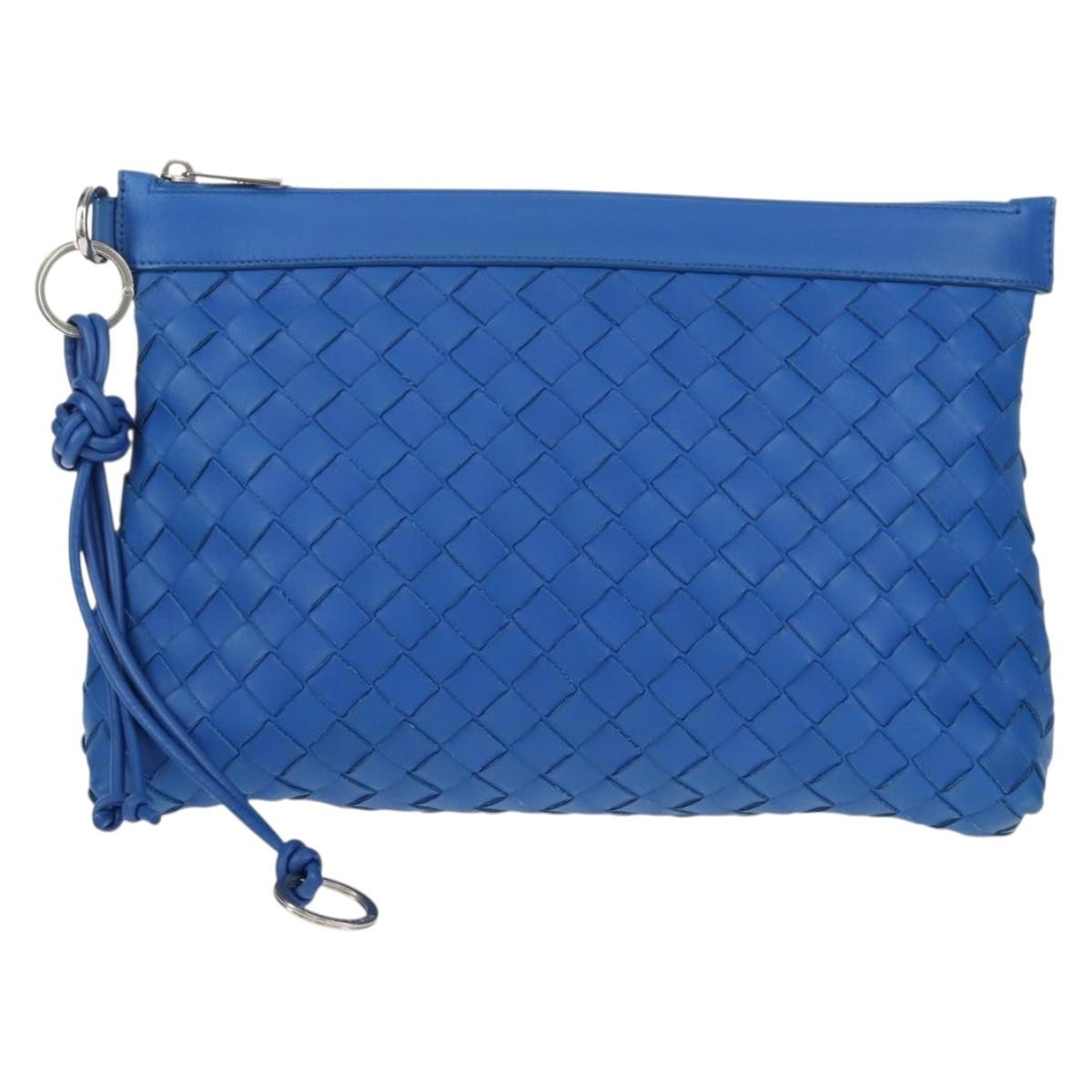 Bottega Veneta Zip Pouch Intrecciato Nappa, BLUE, LEATHER, Clutche & pouche