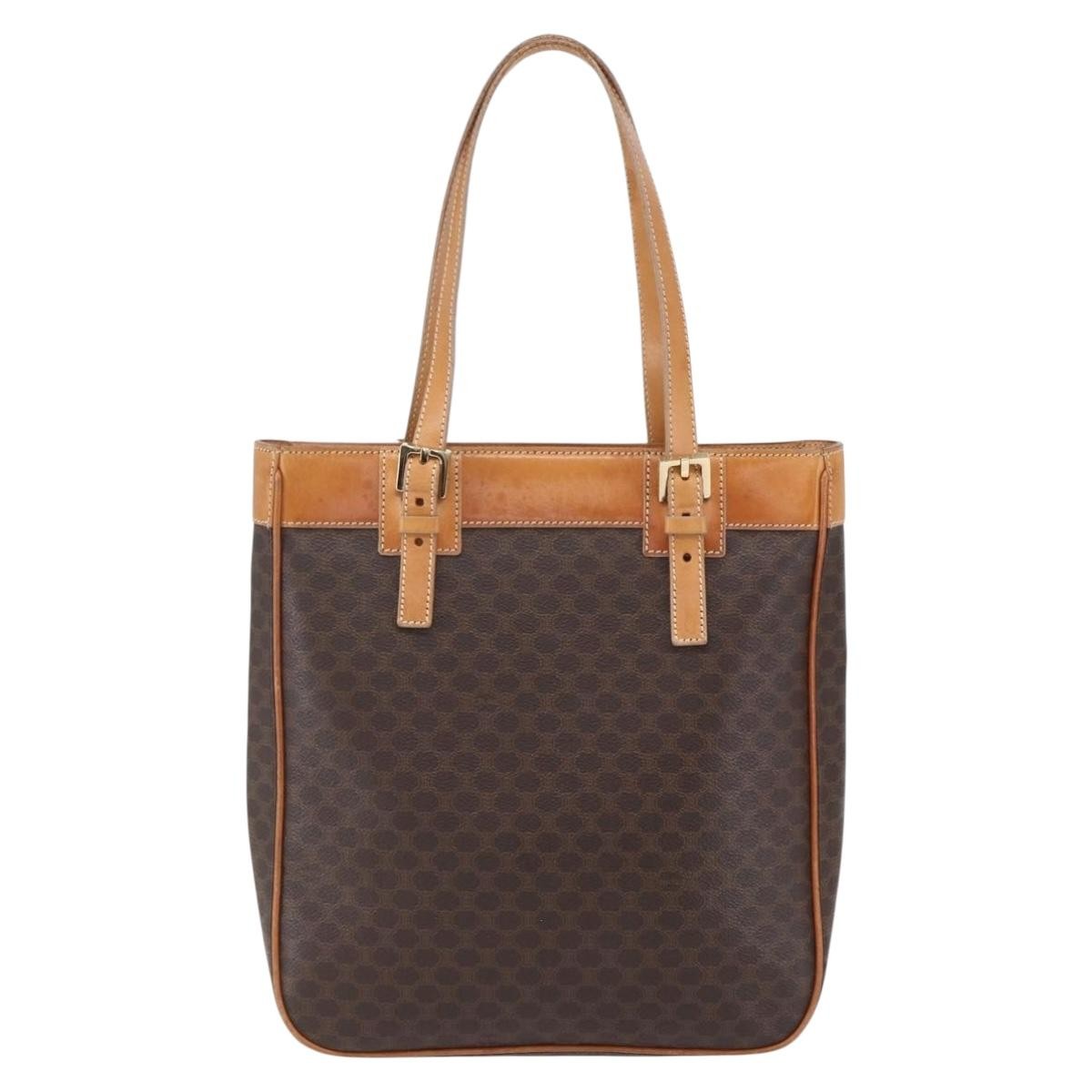 Celine Vintage Macadam Handbag Canvas and Leather, BROWN, CANVAS, Handbag