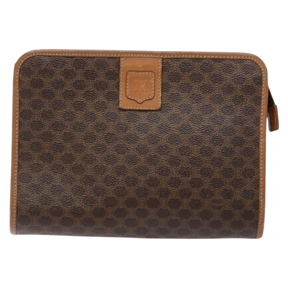 Celine Macadam Pochette Canvas and Leather, BROWN, CANVAS, Clutche & pouche