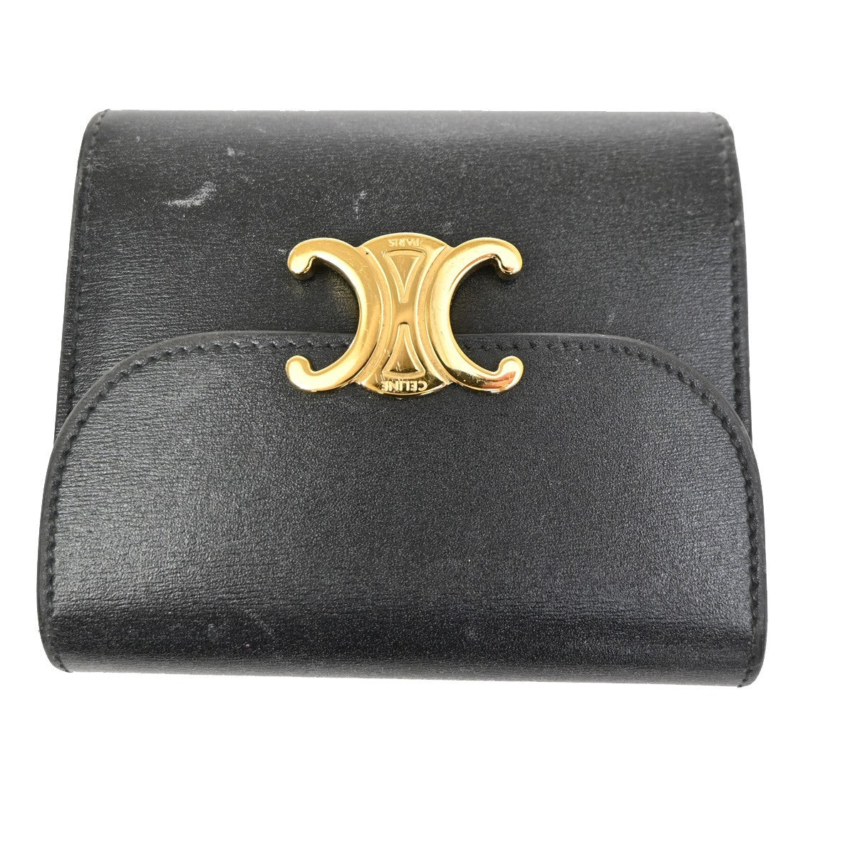 Celine Triomphe Trifold Wallet Leather, BLACK, LEATHER, Wallets