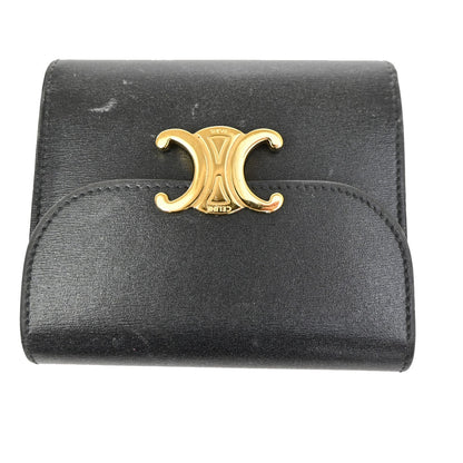 Celine Triomphe Trifold Wallet Leather, BLACK, LEATHER, Wallets