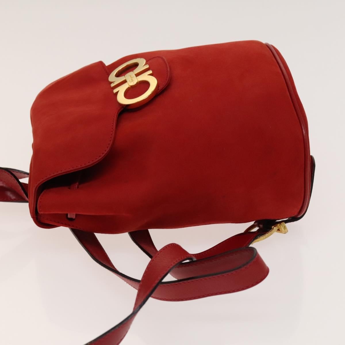 Salvatore Ferragamo Gancini Flap Drawstring Backpack Suede, RED, SUEDE, Backpack