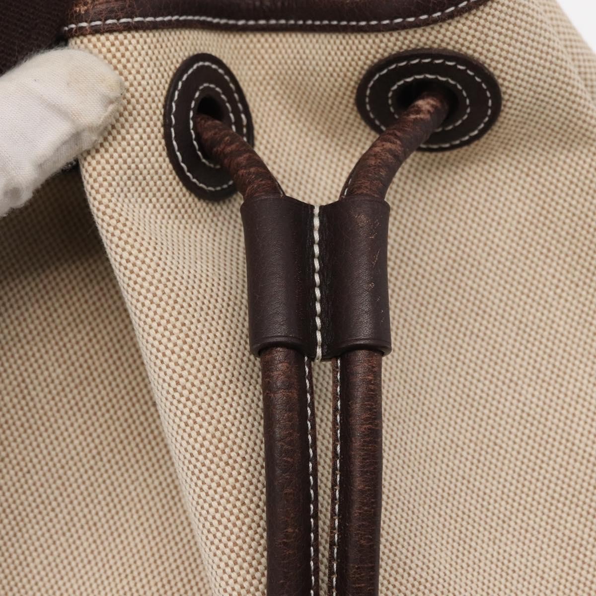 Hermes Sac Marin Recif Drawstring Bag Toile with Leather, BEIGE, CANVAS, Shoulder bag