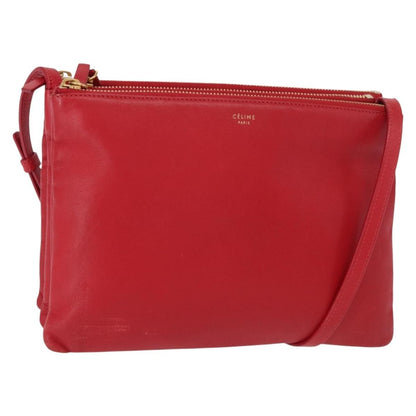 Celine Trio Crossbody Bag Leather, RED, LEATHER, Shoulder bag