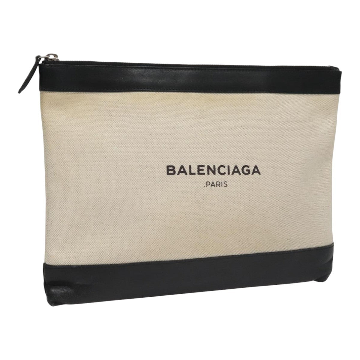 Balenciaga Navy Zip Pouch Canvas and Leather, BLACK, CANVAS, Clutche & pouche