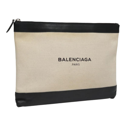 Balenciaga Navy Zip Pouch Canvas and Leather, BLACK, CANVAS, Clutche & pouche