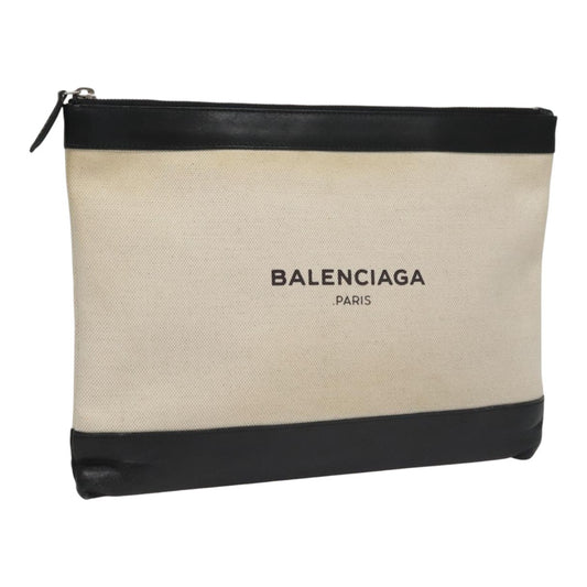 Balenciaga Navy Zip Pouch Canvas and Leather, BLACK, CANVAS, Clutche & pouche