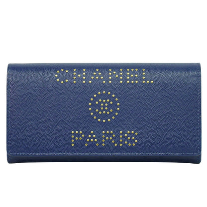 Chanel Deauville Flap Wallet Caviar, NAVY, LEATHER, Wallets
