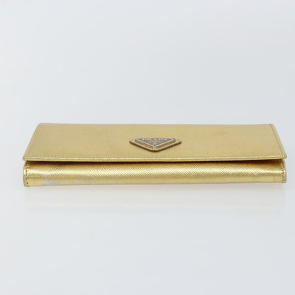 Prada Continental Wallet Saffiano Leather, GOLD, LEATHER, Wallets