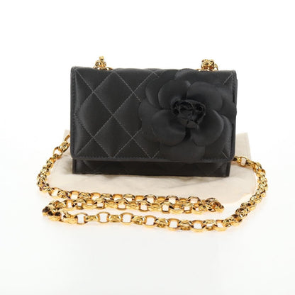 Chanel Vintage Camellia Flap Crossbody Bag Satin and Mesh, BLACK, SATIN, Shoulder bag