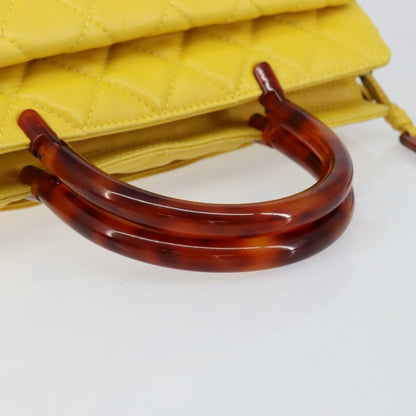 Chanel Vintage CC Resin Pocket Tote Quilted Leather, YELLOW, LEATHER, Tote bag