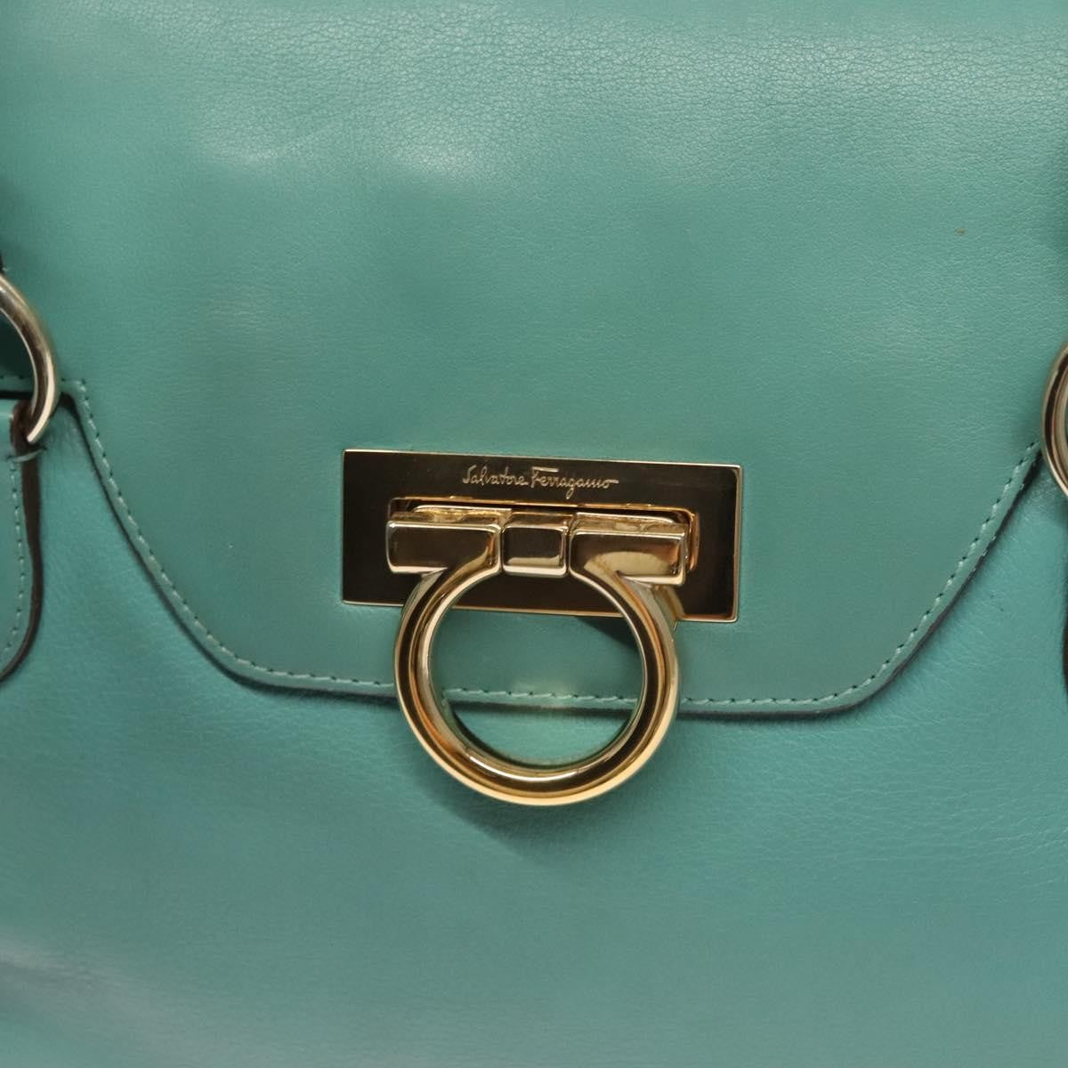 Salvatore Ferragamo Virna Satchel Leather, TURQUOISE, LEATHER, Handbag