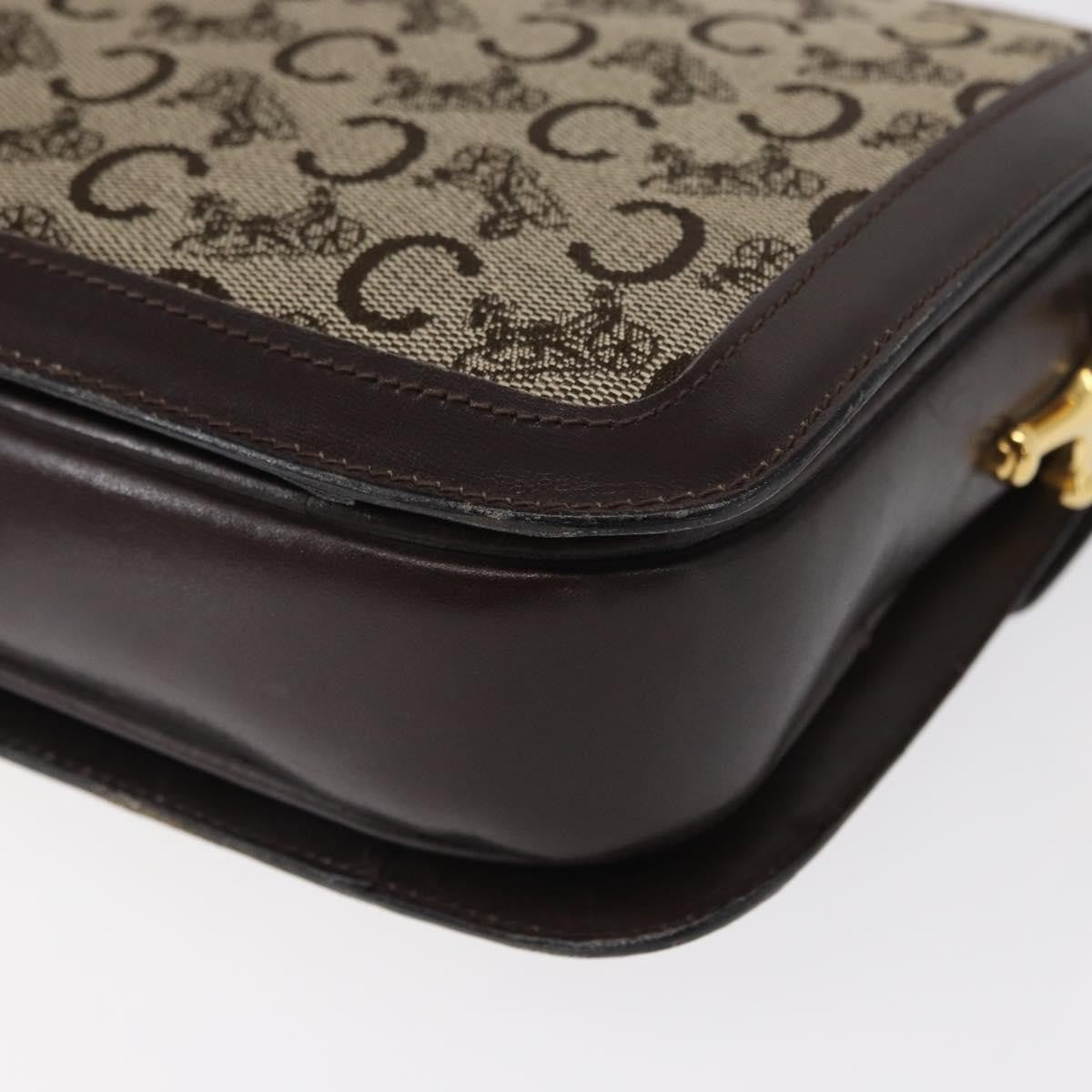 Celine Vintage C Sulky Horsebit Shoulder bag Canvas and Leather, BROWN, CANVAS, Shoulder bag