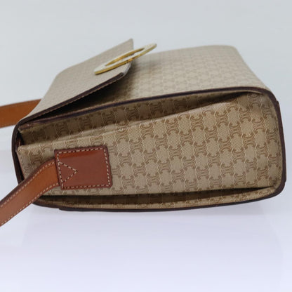 Celine Vintage Macadam Circle Logo Shoulder Bag Canvas and Leather, Beige, Canvas, Shoulder Bag