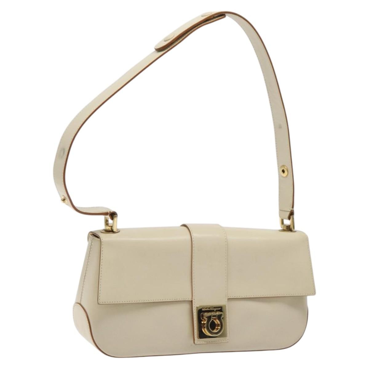 Salvatore Ferragamo Gancini handbag Leather, BEIGE, LEATHER, Handbag
