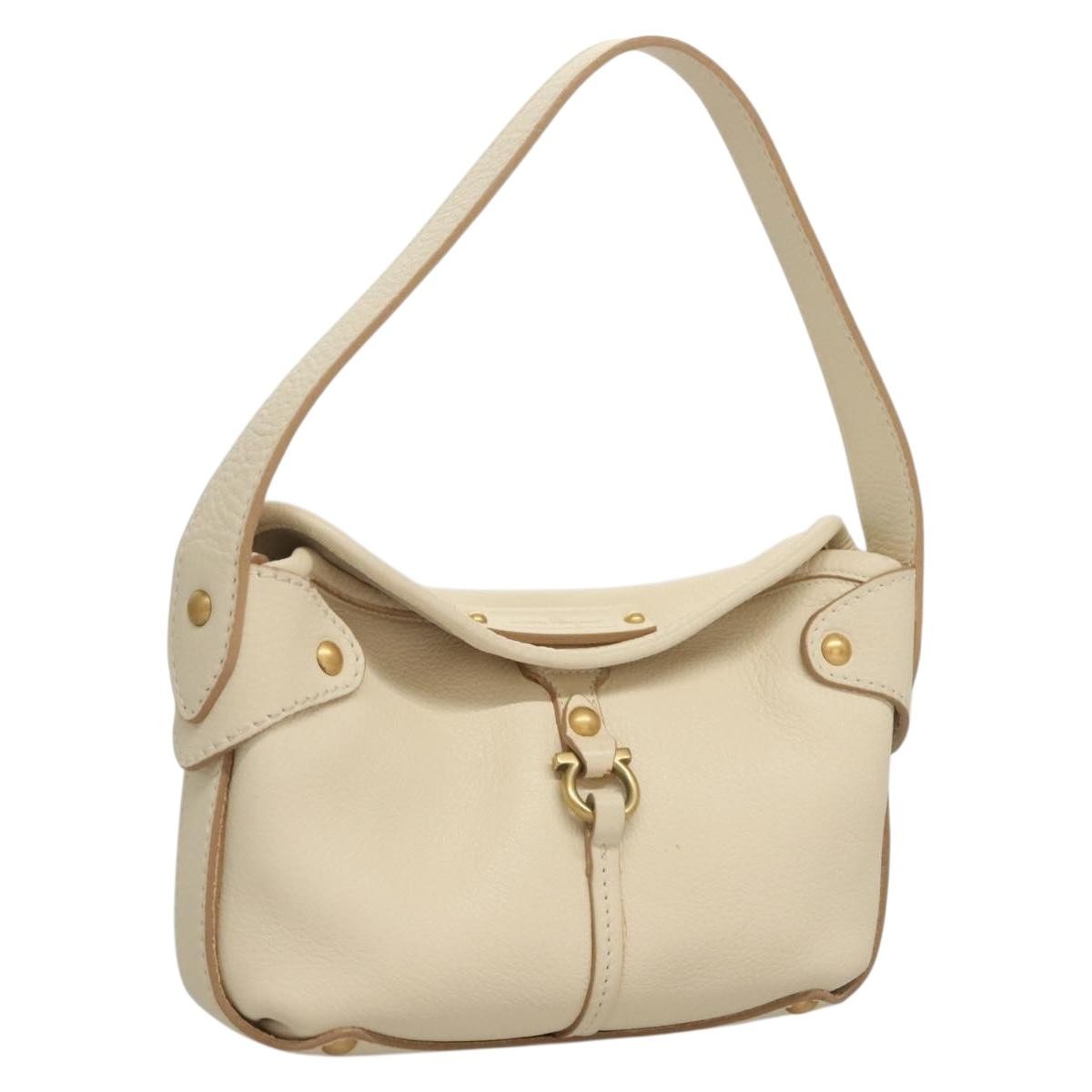 Salvatore Ferragamo Gancini handbag Leather, WHITE, LEATHER, Handbag