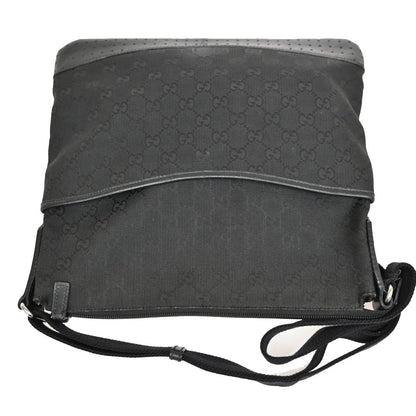 Gucci Zip Messenger Bag GG Canvas with Perforated Leather, BLACK, CANVAS, Shoulder bag