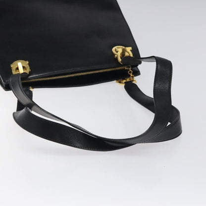 Salvatore Ferragamo Gancini Shoulder Bag Leather, BLACK, LEATHER, Shoulder bag