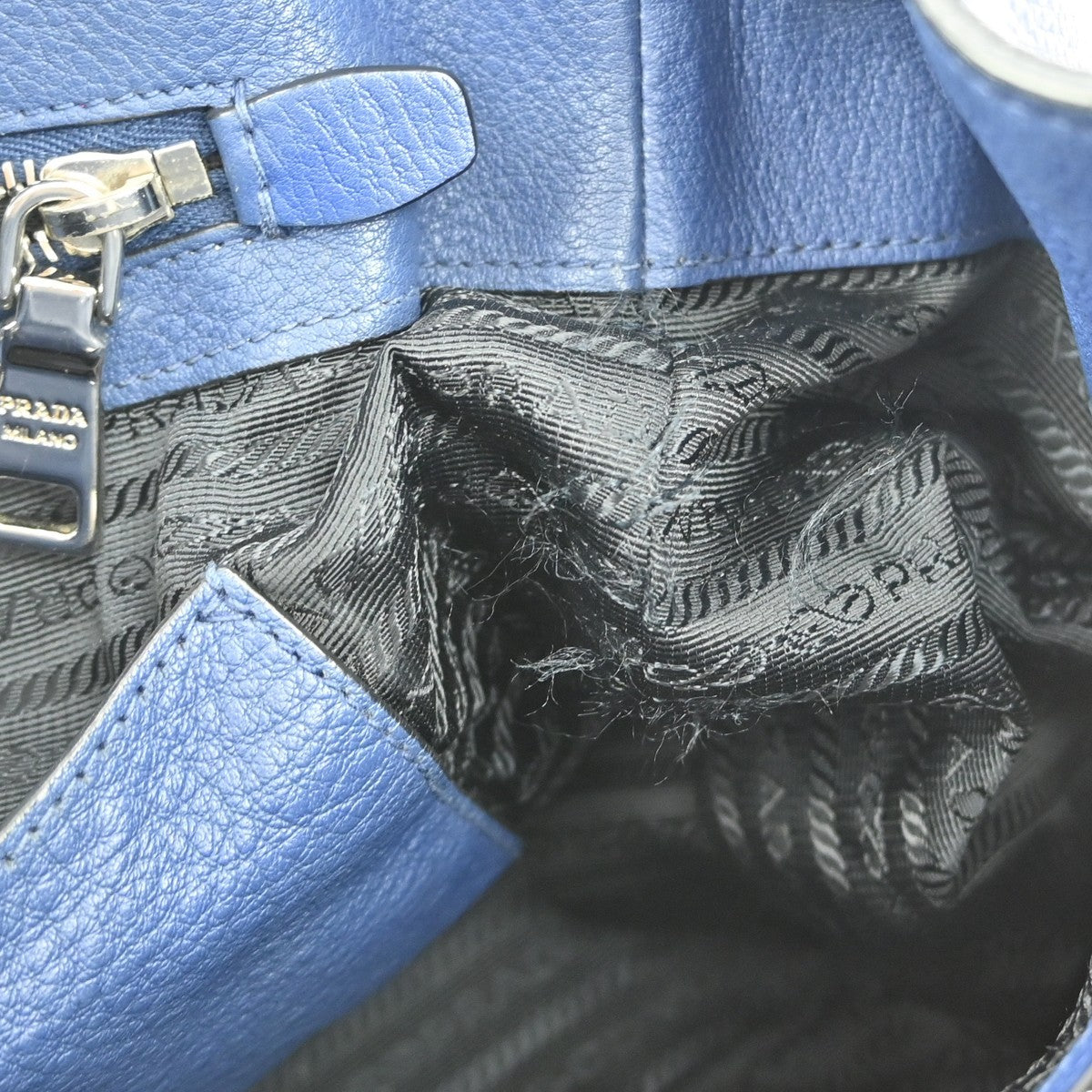 Prada Front Pocket Wing Convertible Tote Vitello Daino, BLUE, LEATHER, Tote bag