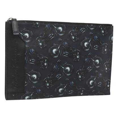 Salvatore Ferragamo Zip Pouch Motorcycle Print Leather, BLACK, LEATHER, Clutche & pouche